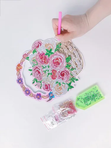 Miniatura 4 de YEESAM ART Kit de decoración de Navidad con diamantes de imitación 5D para bricolaje, cesta de flores, flores rojas, 7.9 x 9.1 in, arte de diamantes