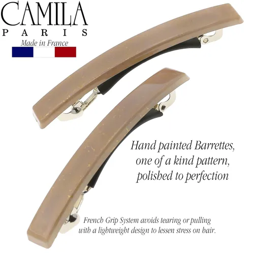Miniatura 2 de Camila Paris CP3074 - Pinzas de pelo francés para niñas, juego de 2 pinzas de metal de goma beige, agarre fuerte, antideslizantes, accesorios