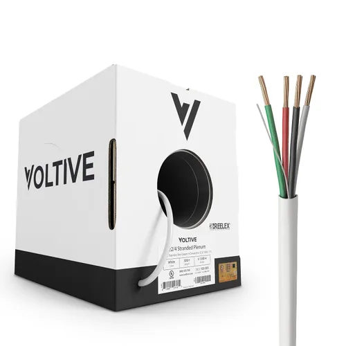 Miniatura 25 de Voltive Cable de altavoz 16/2, Plenum CL3P, negro, 100 pies - 16AWG, 2 conductores, cobre trenzado sin oxígeno, listado UL - V-1217-1