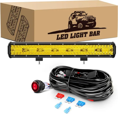 GOOACC Barra de luz LED de 20 pulgadas, 420 W, ámbar, súper brillante, combo de triple fila de luz difusa y concentrada, 42000 lm, luz de trabajo