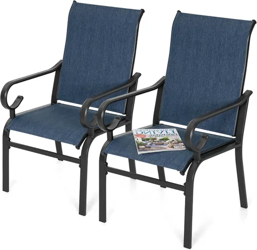 Miniatura 13 de NUU GARDEN Juego de 2 sillas de comedor para patio, sillas de comedor al aire libre con marco recubierto de polvo, sillas de comedor de metal