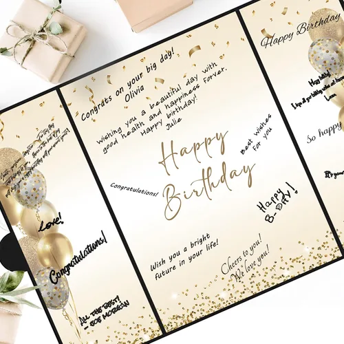 Miniatura 5 de DARUNAXY Decoraciones de Fiesta de Cumpleaños Negro Dorado, Libro de Visitas Alternativo Jumbo Feliz Cumpleaños para Hombres Mujeres Brindis por 30