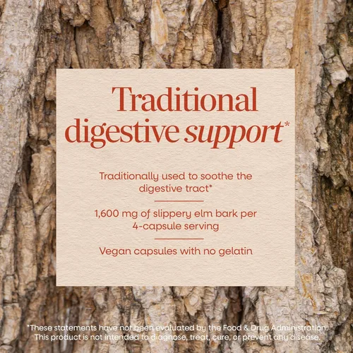 Miniatura 4 de Nature's Way Corteza de olmo resbaladizo, soporte tradicional para calmar el tracto gastrointestinal*, cápsulas veganas de olmo resbaladizo, 100