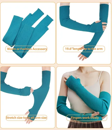 Miniatura 45 de Guantes cálidos de cachemira de brazo largo para mujer, guantes de invierno acogedores sin dedos, calentadores de brazos suaves, gran regalo