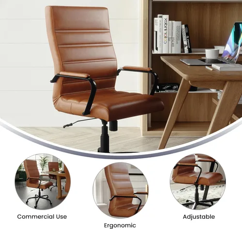 Miniatura 5 de Flash Furniture Whitney - Silla de escritorio giratoria de LeatherSoft con respaldo alto con asiento acolchado y reposabrazos, silla de oficina