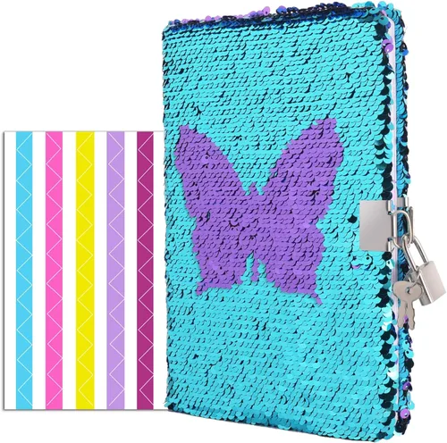 Miniatura 9 de Magic - Diario de viaje reversible con lentejuelas, diario de viaje con cierre y llave para niños y niñas, tamaño A5 (8.5 x 5.5 pulgadas), 78 hojas.