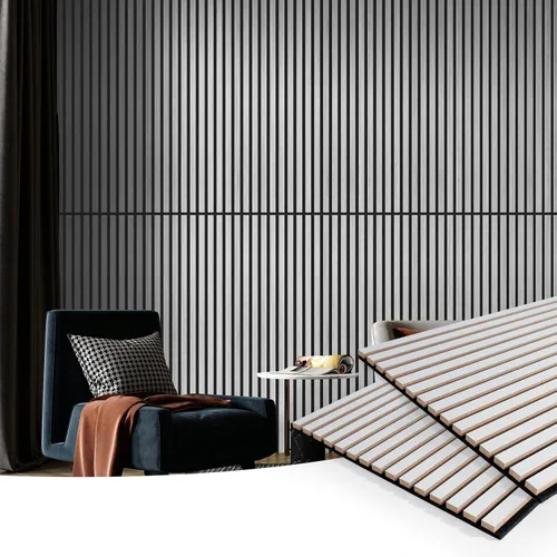 Miniatura 2 de Art3d 2 Paneles Acústicos de Listones de Madera para Pared y Techo - Panel 3D Ranurado de Absorción de Sonido con Acabado de Madera - Plata Plateado