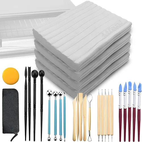 ReArt - Arcilla polimérica para hornear blanca, no tóxica de 4.4 libras con herramientas de cerámica y pinceles para pintura, ideal para modelar,