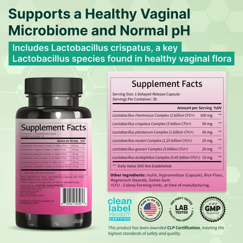 Miniatura 4 de VINATURA Lactobacillus Rhamnosus, Reuteri, Gasseri, Plantarum, Crispatus, Acidophilus Probióticos - Probióticos para mujeres *Hecho y probado