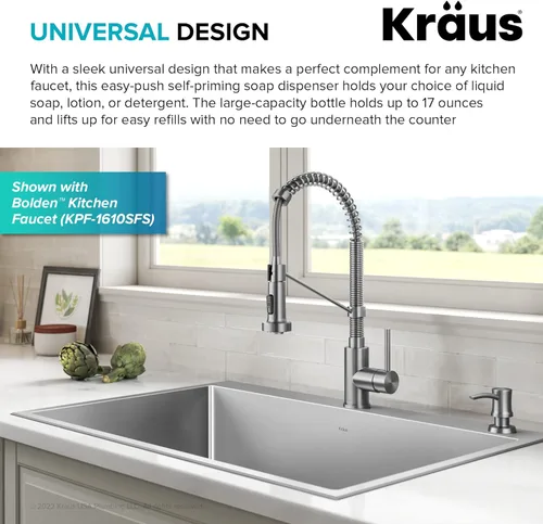 Miniatura 4 de Dispensador de jabón y loción de cocina Kraus en acero inoxidable libre de manchas, KSD-54SFS Acero inoxidable sin manchas.