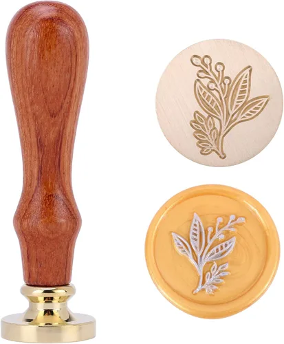 Yoption Sello de cera de hoja de eucalipto, sello de sellado de madera floral vintage para sobres de invitación de boda, decoración de regalo (hoja