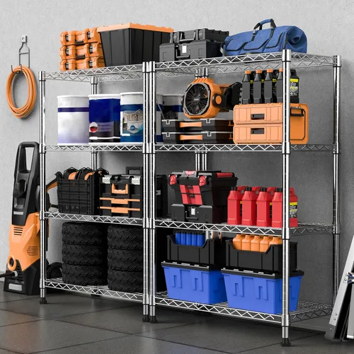 Miniatura 7 de MZG - Estantería de almacenamiento de 4 niveles de 1000 libras, organizador de acero para el hogar, cocina, oficina, cromo