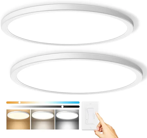 Miniatura 8 de Lámparas de techo de montaje empotrado de 3200 lm, color negro, 12 pulgadas, luces LED de techo regulables para dormitorio, CCT ajustable 3000K