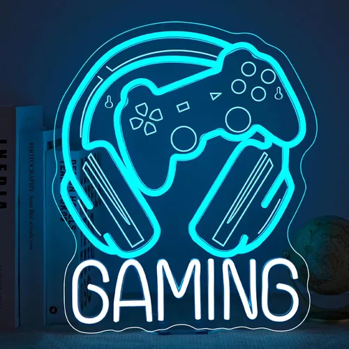 Miniatura 15 de Letreros de Neón de Cartas de Juego para Decoración de Pared Póquer Adolescentes Luz LED Neón Azul Blanco Letrero de Luz USB para Dormitorio Casino