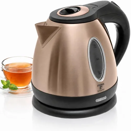 Moss & Stone Hervidor eléctrico pequeño de acero inoxidable de 1.2L, olla de ebullición rápida inalámbrica de 1500 W, hervidor de té eléctrico