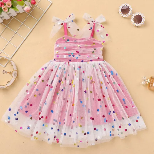 Miniatura 163 de IMEKIS Vestido de princesa de cumpleaños para niña pequeña, confeti brillante, bohemio, arco iris, pastel, sesión de fotos, traje para 1-6T