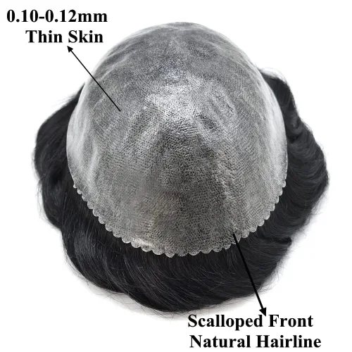 Miniatura 3 de Toupee para hombres de piel fina inyección de PU unidad de peluca para hombre, pieza de cabello humano natural real, sistema de repuesto