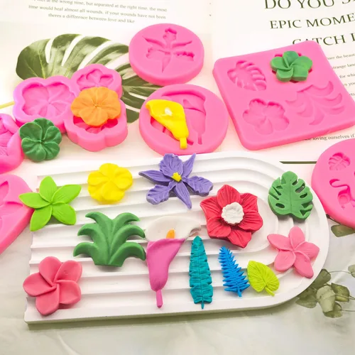 Miniatura 4 de 8 moldes de flores tropicales y hojas, molde de silicona para chocolate, plumeria, hibisco, flores, Monstera, hojas de palma, fondant, pasta
