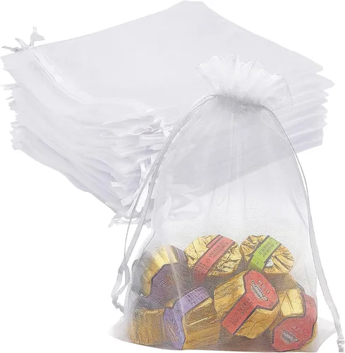 Miniatura 10 de 100 bolsas de regalo verdes de organza de 6 x 9 pulgadas, pequeña bolsa de malla con cordón para joyería, bolsa de regalo para el día de San