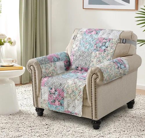 Miniatura 22 de Brilliant Sunshine Funda acolchada para silla con diseño de retazos de corazón de amor burdeos, 23 pulgadas de ancho de asiento, protector