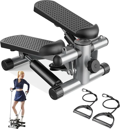 Sweetcrispy Mini Escalones con Bandas de Resistencia para Ejercicio en Casa, Máquina de Ejercicio de Escalón con Giro Portátil para Entrenamiento de