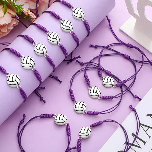 Miniatura 24 de 20 pulseras de voleibol ajustables, cuerda trenzada con dije de voleibol para niñas, mujeres, hombres, adolescentes, la mayoría de jugadores