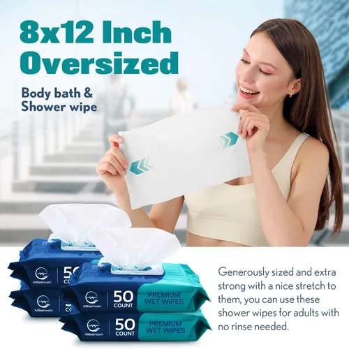 Miniatura 3 de Toallitas de baño para adultos sin enjuague - Toallitas para adultos para personas mayores 20,3 cm x 30,5 cm (200 unidades) Ducha sin enjuague