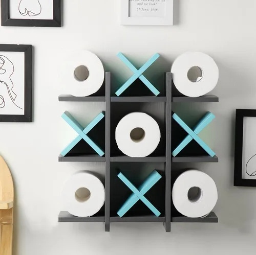 Miniatura 19 de Weysat Soporte de Papel Higiénico Tic Tac Toe Decoración de Pared de Baño Almacenamiento Colgante de Madera Rústica Estantes Independientes Montados