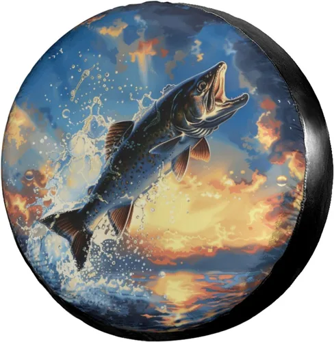 Miniatura 15 de Dujiea Bass Fish - Cubierta de neumático de repuesto con orificio para cámara de respaldo, cubierta universal de rueda y protector de neumáticos