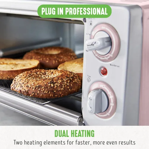 Miniatura 8 de GreenLife Horno tostador de encimera con freidora de aire de acero inoxidable, cerámica antiadherente saludable, libre de PFAS, bandeja y cesta, Rosa