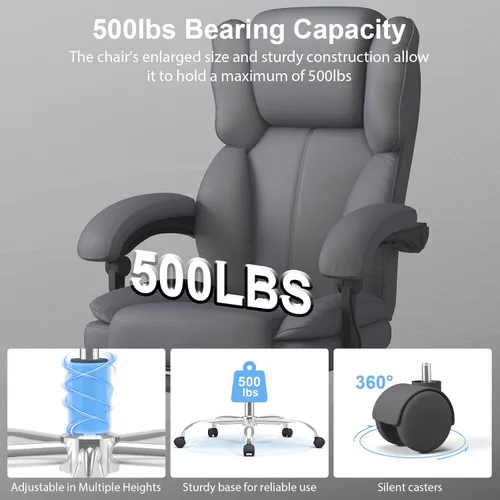 Miniatura 6 de Silla de oficina grande y alta, silla ejecutiva de escritorio de oficina en casa, silla de computadora de cuero con reposapiés retráctil