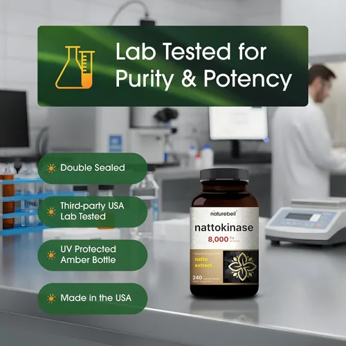 Miniatura 5 de Suplemento de Nattokinase NatureBell 8,000 FU por porción, 240 cápsulas vegetarianas Extracto tradicional de natto, fuente de enzimas de máxima