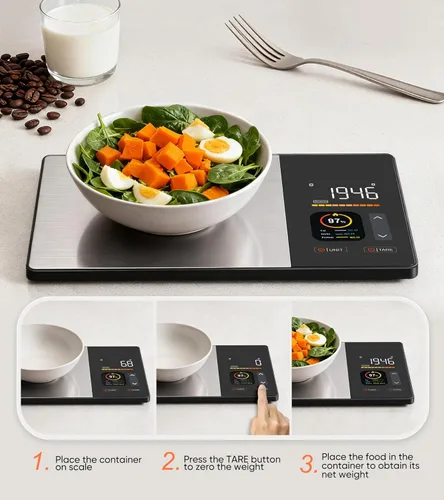 Miniatura 7 de KUAIVO Báscula inteligente de nutrición alimentaria con pantalla TFT, rastrea calorías, grasas, carbohidratos y proteínas, funciona con aplicación