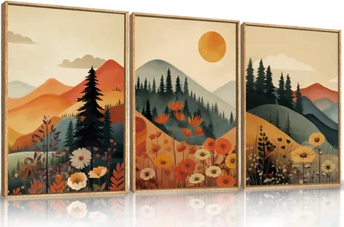 Miniatura 11 de LHIUEM Gran Arte de Pared de Lienzo Abstracto Marrón Gris Enmarcado, Decoración de Pared en Toques de Pincel Pastel, Pintura de Pared Moderna