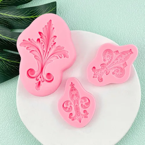 Miniatura 5 de Moldes de fondant de plumas barrocos en relieve, 3 piezas, moldes de silicona de chocolate con pergamino europeo para cupcakes, pasta de flores