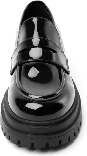 Miniatura 3 de Mostrin Mocasines para mujer con suela de lengüeta, mocasines de media gruesa, clásicos con punta redonda, sin cordones, cómodos zapatos casuales