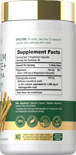 Miniatura 2 de Carlyle - Magnesio Glicinato con Ashwagandha Complejo de 2,740 mg 120 cápsulas vegetarianas Dúo potente Suplemento sin OMG y sin gluten
