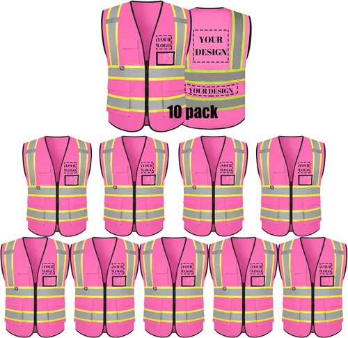 Miniatura 10 de Chaleco de seguridad reflectante de alta visibilidad con 5 bolsillos y cremallera clase 2 para adultos, unisex, ropa de trabajo de seguridad