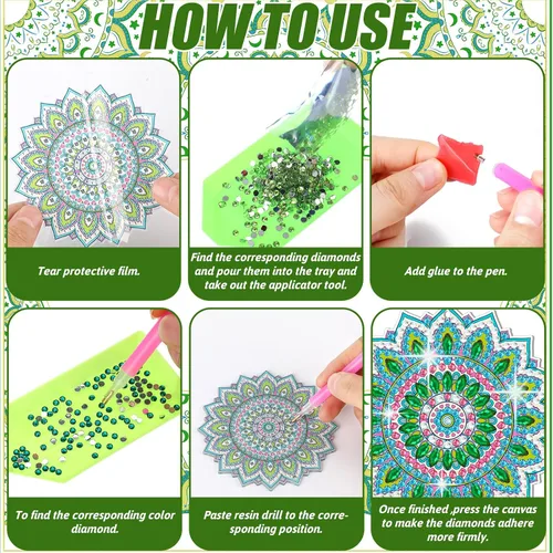 Miniatura 5 de Tradder 6 piezas de mandala de diamantes de arte de diamante, pintura de diamante, campanillas de viento, pintura de diamantes de imitación, adorno