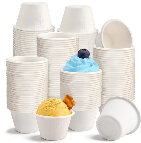 Miniatura 11 de 200 cuencos de papel biodegradables naturales de caña de azúcar de 4 onzas, cuencos de papel compostables para ensalada, sopa caliente, pasta
