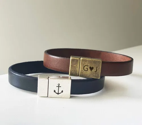 Miniatura 8 de Men's Leather Bracelet Personalized - Hidden Message Wristband - Customizable Anniversary Gift for Husband -Sentimental Present for Boyfriend