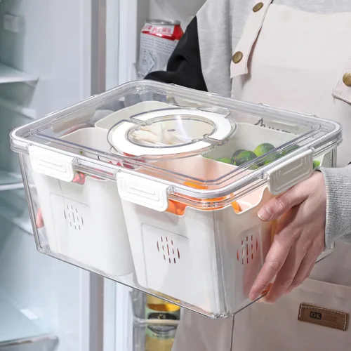 Taiuloo Contenedores herméticos para almacenamiento de frutas en refrigerador con tapa y asa, caja de snacks sin BPA con 4 coladores removibles,