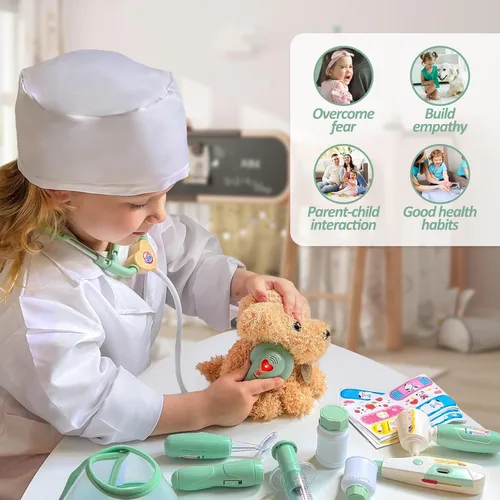 Miniatura 4 de Liberry Kit de médico para niños pequeños de 3, 4, 5, 6 años, 26 piezas con juguete para perro, estetoscopio y disfraz de disfraz, regalo médico