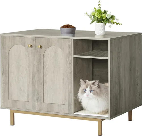 Miniatura 10 de Hzuaneri Caja de arena para gatos, mueble oculto con almacenamiento, armario grande de madera con alfombrilla de sisal, baño moderno para gatos