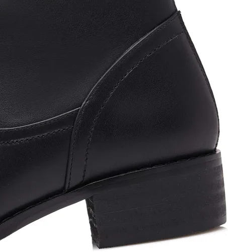Miniatura 6 de TinaCus Women's Genuine Leather Round Toe Handmade Back Zip Comfort Low Heel Knee High Boots with Buckle