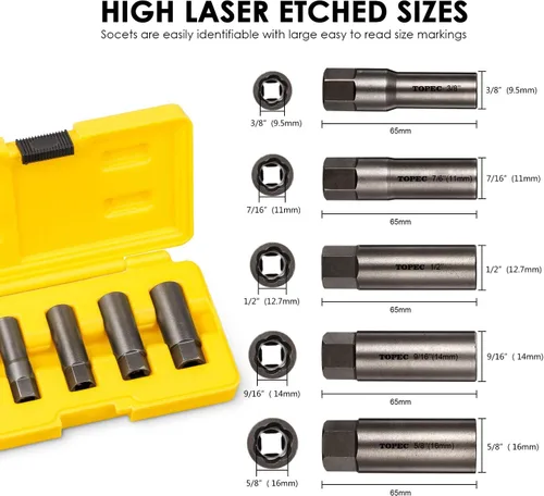 Miniatura 2 de Topec Juego de extractores profundos tipo espiral de 5 piezas, juego de bujías de fácil extracción, para quitar pernos profundamente atrapados