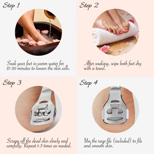 Miniatura 6 de Allura Cuidado de los pies Pedicura Callos Cortador Rasp File Hard Skin Maíz Removedor de Maíz Mango de Madera 10 Cuchillas (Estuche Incluido)