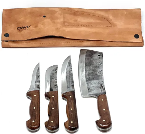 Miniatura 2 de Butcher Series - Juego de cuchillos y cuchillos forjados a mano de 4 piezas con funda de cuero auténtico, cuchillas de acero de alto carbono 5160