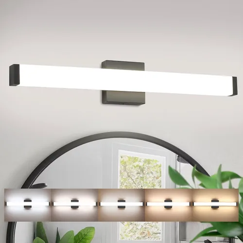 Miniatura 11 de Lámpara de tocador de baño de níquel cepillado, cuadrada, LED, 60 cm (24 pulgadas), 14 W, luz blanca natural, 4000 K, barra de luz para espejo
