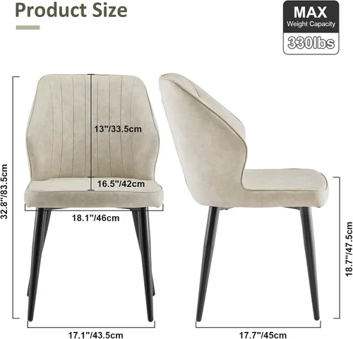 Miniatura 3 de TUKAILAi Juego de 2 sillas de comedor modernas, tapizadas de piel sintética con respaldo curvado y patas de metal, cómodas sillas laterales